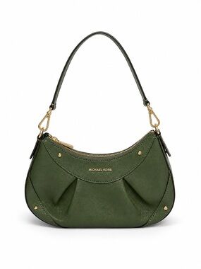Michael Kors Dark Olive Green Leather Shoulder Hobo with Gold Hardware